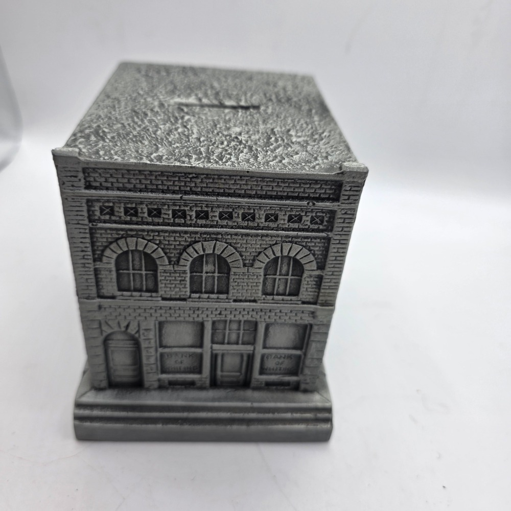 Vintage 1974 Banthrico Center Bank Architectural Metal Coin Bank Family Bank